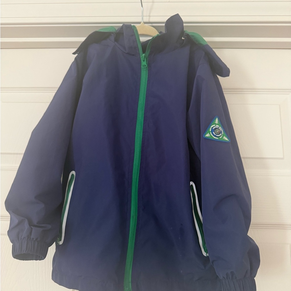 Children's Waterproof Navy and Green Raincoat